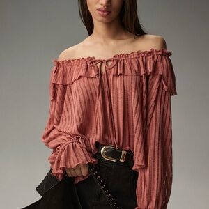 NEW Anthropologie Long Sleeve Sheer Cropped Blouse Size Medium